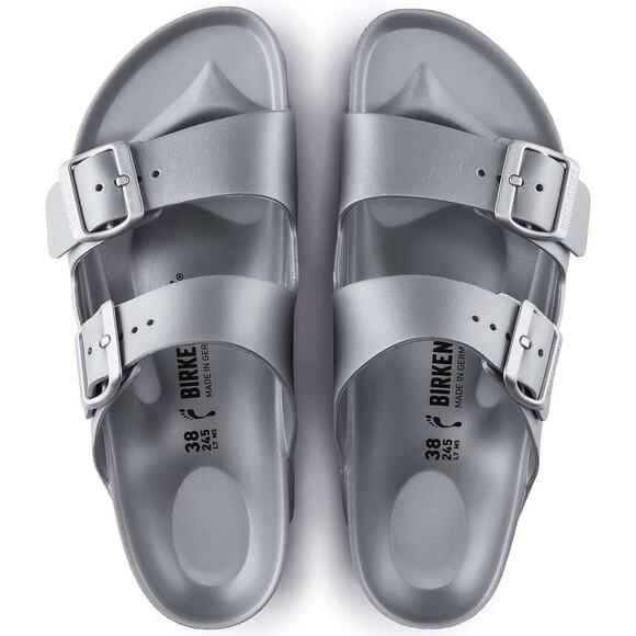 Birkenstock | Women | Arizona Essentials Metallic Silver Light Sandals | 9-9.5 - Picture 15 of 15